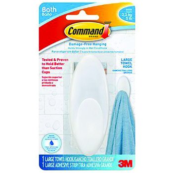 Command BATH17-ES Towel Hook, 5 lb, Plastic