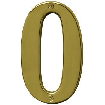 Hy-Ko Prestige Series BR-51PB/0 House Number, Character: 0, 5 in H Character, Brass Character, Solid Brass