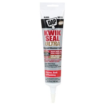 DAP KWIK SEAL ULTRA 18914 Siliconized Sealant, White, 0 to 150 deg F, 5.5 oz Tube