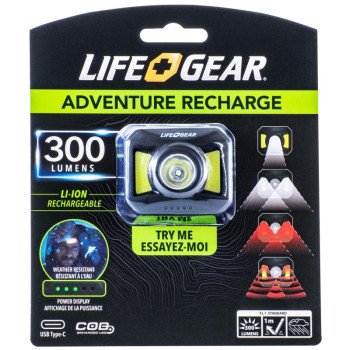 LifeGear 41-3919 USB Rechargeable Headlamp, 850 mAh, Lithium-Ion, Rechargeable Battery, COB LED Lamp, 300