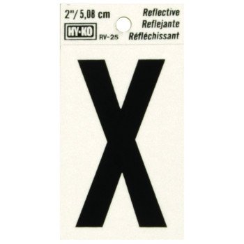 Hy-Ko RV-25/X Reflective Letter, Character: X, 2 in H Character, Black Character, Silver Background, Vinyl