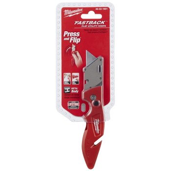 Milwaukee FASTBACK Series 48-22-1901 Utility Knife, 1 in L Blade, Metal Blade, Ergonomic Handle, Red Handle