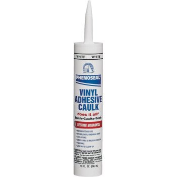 DAP PHENOSEAL 00005 Vinyl Adhesive Caulk, White, 48 hr Curing, -20 to 180 deg F, 10 oz Cartridge