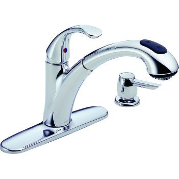 DELTA Classic Series 16929-SD-DST Kitchen Faucet with Soap Dispenser, 2.2 gpm, 1-Faucet Handle, Brass, Chrome Plated