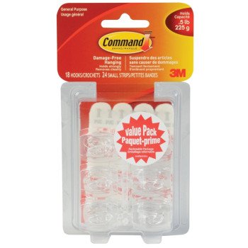 Command 17006VP-C Utility Hook, 0.5 lb, 24-Hook, Plastic, White