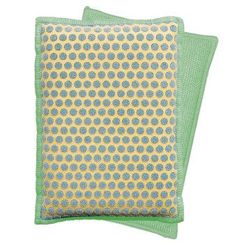 Libman 336 Kitchen and Bath Sponge, 5 in L, 5 in W, 1 in Thick, Microfiber, Green/Yellow