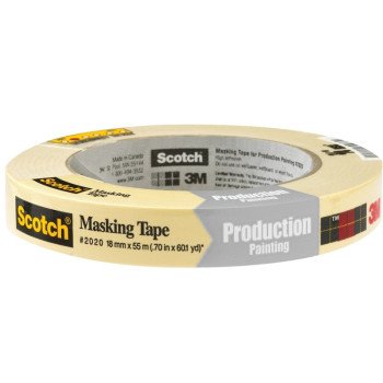 Scotch 2020-.75A Masking Tape, 60 yd L, 3/4 in W, Crepe Paper Backing, Beige