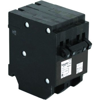 Square D Homeline CHOMT1515230 Circuit Breaker, Mini, Quad, 15, 30 A, 3 -Pole, 120/240 VAC, Common Trip, Black