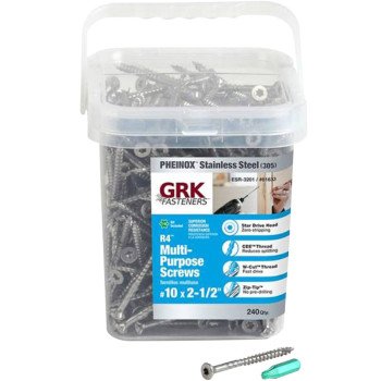 GRK Fasteners 61633 Framing and Decking Screw, #10 Thread, 2-1/2 in L, W-Cut Thread, Flat Head, Star Drive, 240 PK