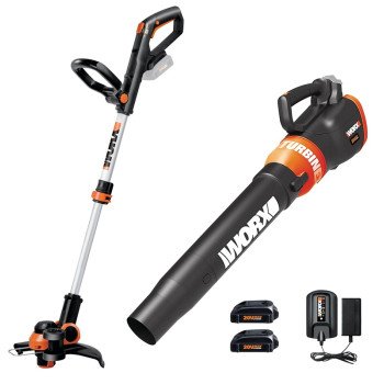 Worx WG929 Trimmer and Turbine Blower Combo Kit, Battery Included, 20 V, Lithium-Ion
