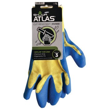 Showa KV300L-09.RT Coated Gloves, L, Knit Wrist Cuff, Blue/Yellow