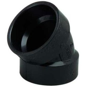 IPEX Drainway Series 027240 Pipe Elbow, 1-1/4 in, Hub, 45 deg Angle, ABS, Black