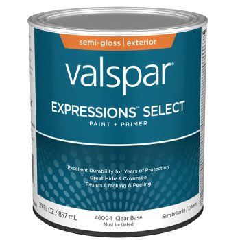 Valspar Expressions Select 4600 028.0046004.005 Latex Paint, Acrylic Base, Semi-Gloss, Clear Base, 1 qt