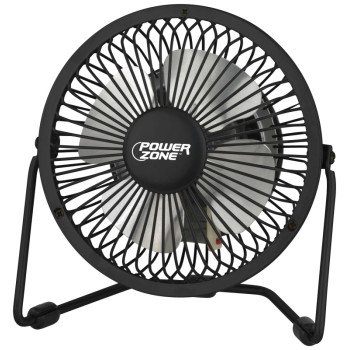 PowerZone CZHV4RSB-BK Mini Fan, 120 VAC, 4 in Dia Blade, 4-Blade, 1-Speed, 360 deg Rotating, Black