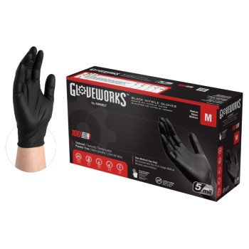 Gloveworks GPNB44100 Non-Sterile Gloves, M, Nitrile, Powder-Free, Black, 13.86 in L