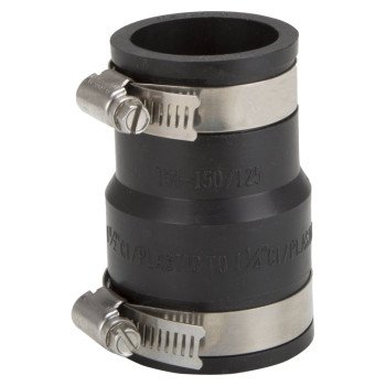 ProSource FC56-15125 Coupling, 1-1/2 x 1-1/4 in, Cast Iron, Plastic and Steel Drain Pipes, PVC, Black