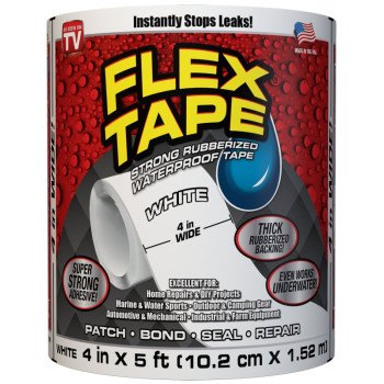 Flex Tape TFSWHTC0405 Tape, 5 ft L, 4 in W, Rubber Backing, White