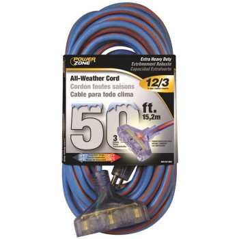 PowerZone ORC630830 Extension Cord, 12 AWG Cable, 5-15P Grounded Plug, 5-15R Grounded Receptacle, 50 ft L, 125 V