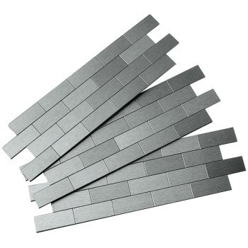 Aspect A9550 Wall Tile, Subway, 12 in L, 4 in W, 1/8 in Thick, Aluminum/Polymer, Brushed Stainless Steel