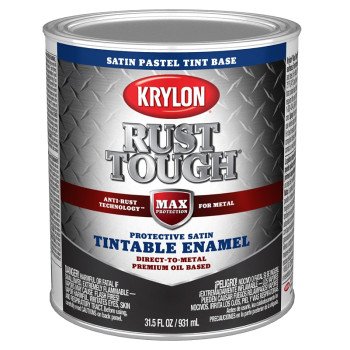 Krylon Rust Tough K09726008 Enamel Paint, Satin Sheen, Pastel Tint, 1 qt, 400 sq-ft/gal Coverage Area