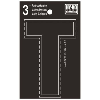 Hy-Ko 30400 Series 30430 Die-Cut Letter, Character: T, 3 in H Character, Black Character, Vinyl