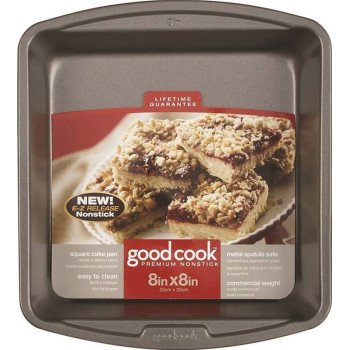 Goodcook 04017 Cake Pan, Square, 8 in OAL, Steel, Non-Stick: Yes, Dishwasher Safe: No