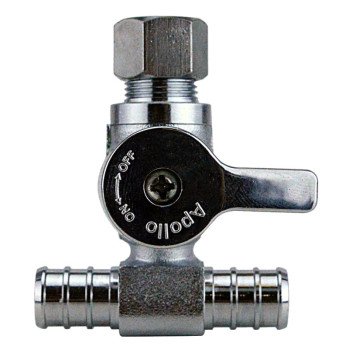 Apollo APXVT121238 Dishwasher Tee Valve, 1/2 x 3/8 in Connection, Barb x Compression, 200 psi Pressure, Brass Body