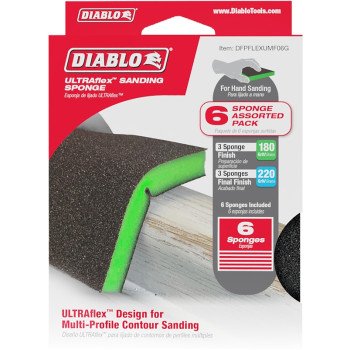 Diablo ULTRAflex DFPFLEXUMF06G Sanding Sponge Assortment, 5 in L, 4 in W, 180, 220 Grit, Micro-Fine, Ultra-Fine