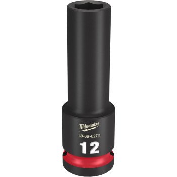 Milwaukee SHOCKWAVE Impact Duty Series 49-66-6273 Deep Impact Socket, 12 mm Socket, 1/2 in Drive, Square Drive, 6-Point