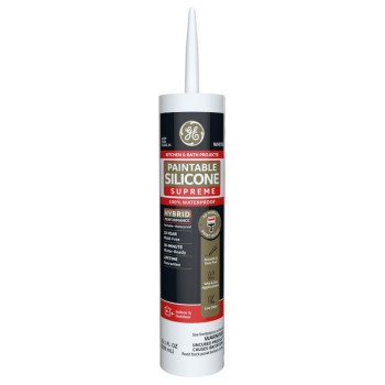 GE Supreme Silicone 2733743 Kitchen & Bath Sealant, White, 24 hr Curing, 10.1 fl-oz Cartridge