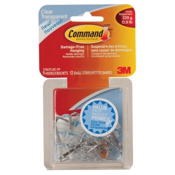 Command 17067C-VP Wire Hook, 0.5 lb, 9-Hook, Plastic, Clear