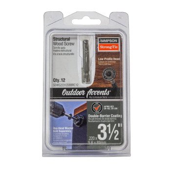 Simpson Strong-Tie Outdoor Accents SDWS SDWS22312DBBRC12 Structural Screw, 3-1/2 in L, Low-Profile Head, 6-Lobe Drive