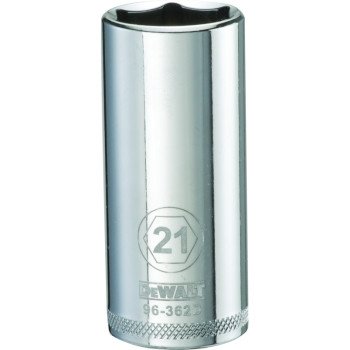 DEWALT DWMT96362OSP Drive Socket, 21 mm Socket, 3/8 in Drive, 6-Point, Vanadium Steel, Polished Chrome