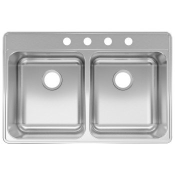 Kindred CDLA3322-8-4CBN Kitchen Sink, 33 in OAW, 8 in OAD, 22 in OAH, Stainless Steel, Topmount/Drop-In, 2-Bowl