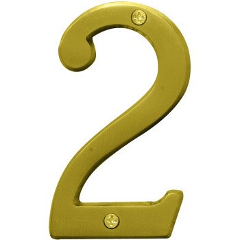 Hy-Ko Prestige Series BR-43BB/2 House Number, Character: 2, 4 in H Character, Brass Character, Brass