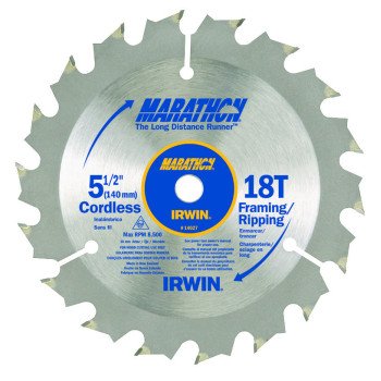 Irwin Marathon 14027 Circular Saw Blade, 5-1/2 in Dia, 0.39 in Arbor, 18-Teeth, Carbide Cutting Edge