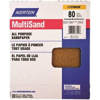 Norton MultiSand 07660768109 Sanding Sheet, 11 in L, 9 in W, Coarse, 80 Grit, Aluminum Oxide Abrasive, Paper Backing