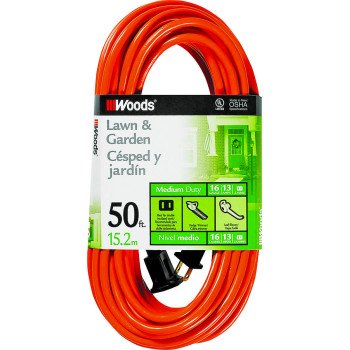 Woods 0723 Extension Cord, 16 AWG Cable, 50 ft L, 13 A, 125 V, Orange