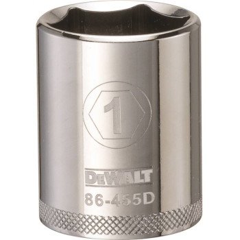 DEWALT DWMT86455OSP Drive Socket, 1 in Socket, 1/2 in Drive, 6-Point, Steel, Polished Chrome Vanadium