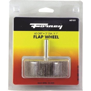 Forney 60181 Flap Wheel, 3 in Dia, 1 in Thick, 1/4 in Arbor, 60 Grit, Aluminum Oxide Abrasive