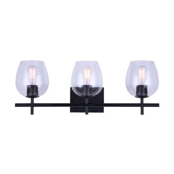 Canarm CAIN Series IVL1019A03BK Vanity Light, 3-Lamp, CFL, Incandescent, LED Lamp, Steel Fixture, Matte Black Fixture