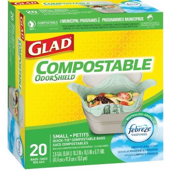 Glad Easy-Tie 78162FRM2 Compostable Bag, S, 9.8 L, Polyester, Tan