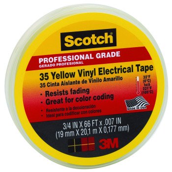 Scotch 10844-DL-5 Electrical Tape, 66 ft L, 3/4 in W, PVC Backing, Yellow