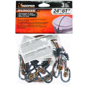 Keeper 06303 Bungee Cord, 24 in L, Rubber, Hook End