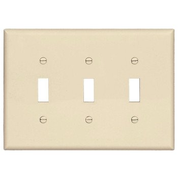 Eaton PJ3LA Switch Wallplate, 4.87 in L, 6-3/4 in W, 3-Gang, Polycarbonate, Light Almond, High-Gloss