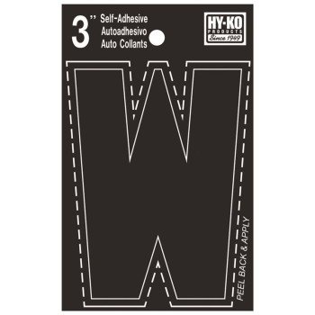 Hy-Ko 30400 Series 30433 Die-Cut Letter, Character: W, 3 in H Character, Black Character, Vinyl