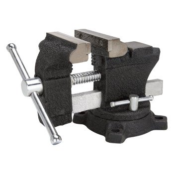 Vulcan JLO-067 Bench Vise, 3-1/2 in Jaw Opening, 1/4 in W Jaw, 2 in D Throat, Cast Iron Steel, Serrated Jaw