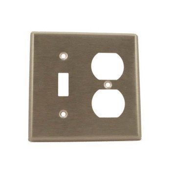 Leviton 84005 Combination Wallplate, 4-1/2 in L, 2-3/4 in W, Standard, 2 -Gang, Stainless Steel, Silver, Satin