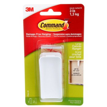 Command 17044-ES Large Canvas Picture Hanger, 3 lb, Plastic, White, Wall Mounting