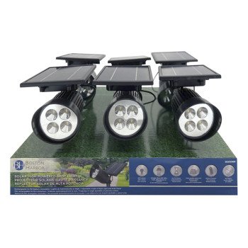 Boston Harbor 26080 Solar Spotlight, Li-Ion Battery, 18650 Battery, 8-Lamp, Plastic Fixture, Black